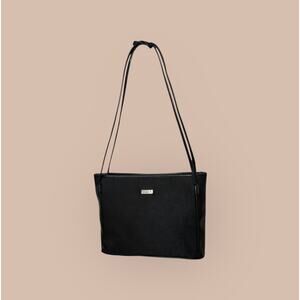 Vintage Esprit Navy Blue Shoulder Bag Leather Trim Knotted Handle Preppy Classic